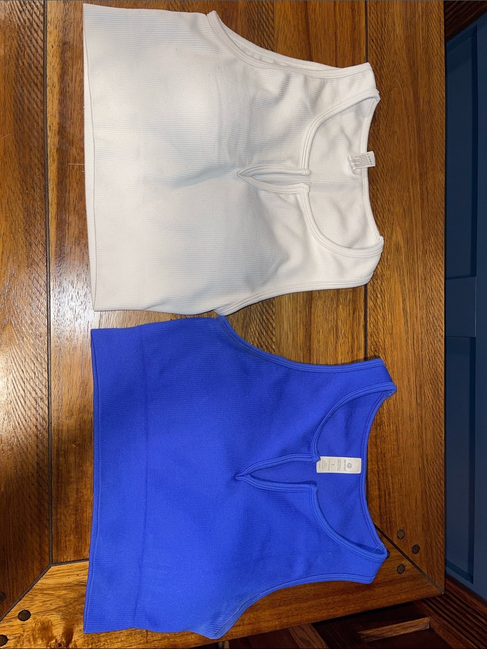 Women’s Ribbed Crop Tank Top - White & Blue set of two